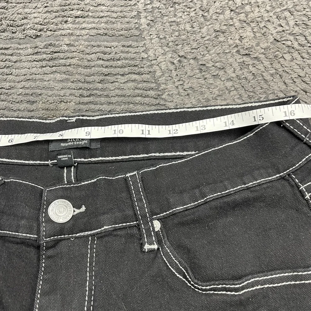 True Religion Ricky Relaxed Straight Shorts Men's 34 Black Denim Cutoff Stitch